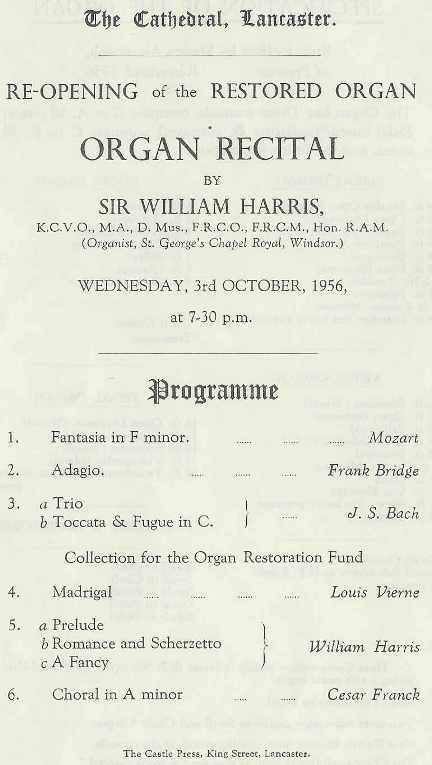 1956 Cathedral recital programme