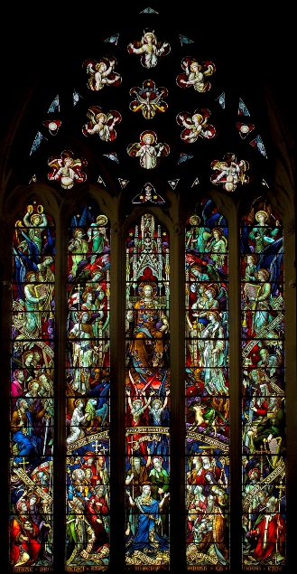 The west window, depicting the scene in heaven